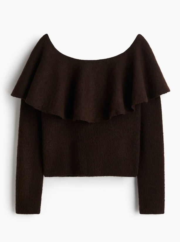 H&M-FLOUNCED OFF-THE-SHOULDER JUMPER