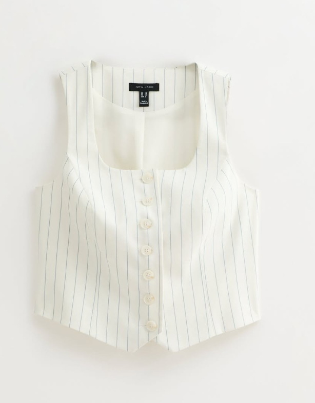 New Look. Cream Striped Square Neck Waistcoat
