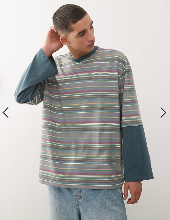 Reclaimed Vintage oversized t-shirt with double layer long sleeve in mixed stripe