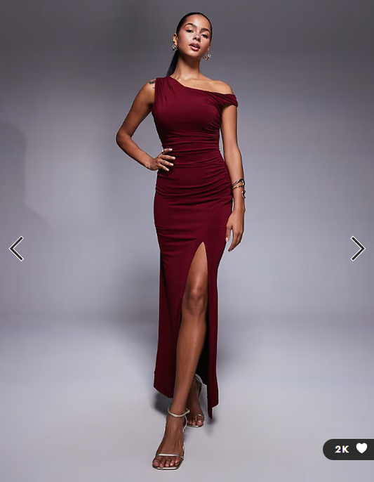 TFNC one shoulder midaxi dress with thigh split in cherry