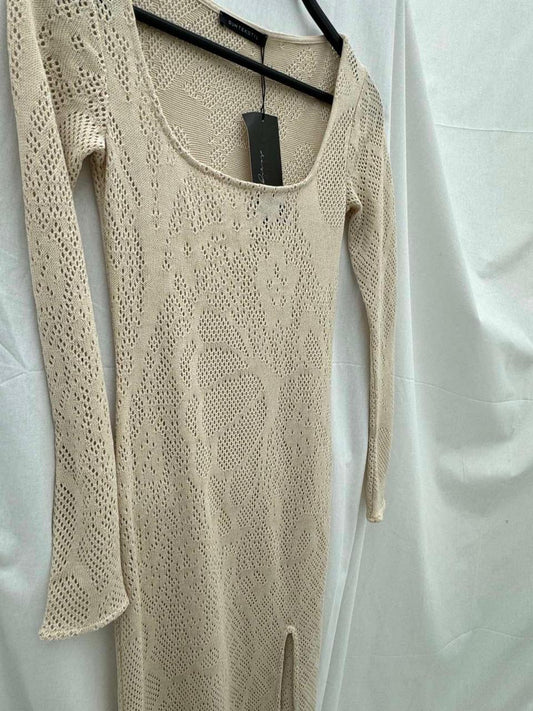 BERSHKA Cream Knitted Espana Maxi Dress
