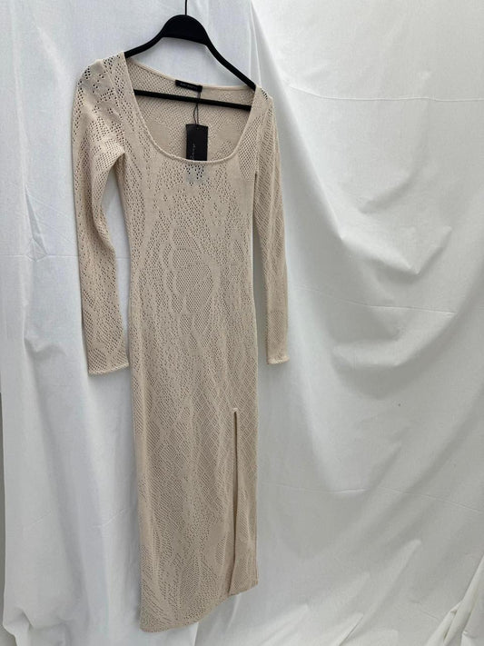 BERSHKA Cream Knitted Espana Maxi Dress