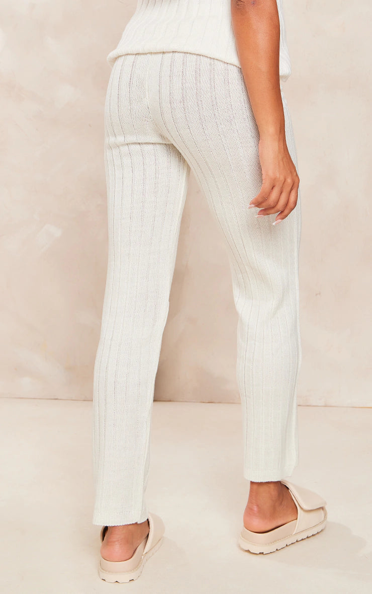 Maternity Cream Rib Knitted Flared Trousers