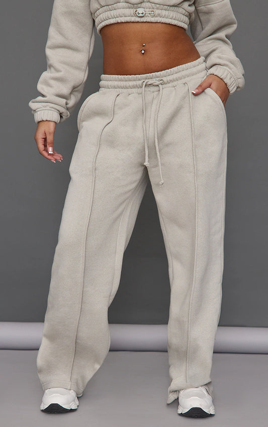 Petite Moss Grey Wide Leg Seam Detailed Sweatpants