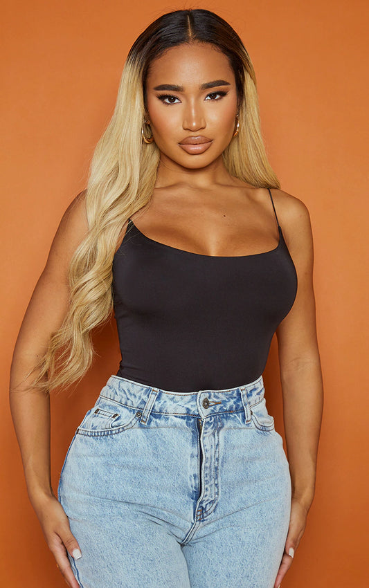 Shape Black Slinky Spaghetti Strap Bodysuit