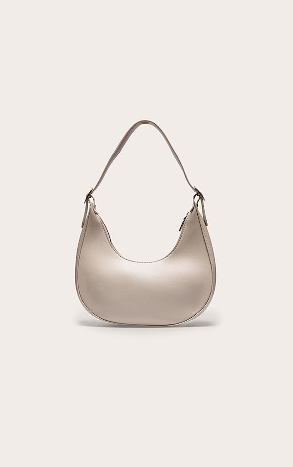 CREAM CURVED PU SHOULDER BAG