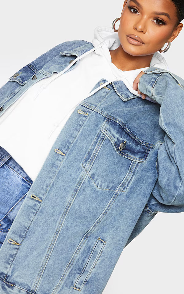Plt - Plus Vintage Wash Oversized Boyfriend Denim Jacket