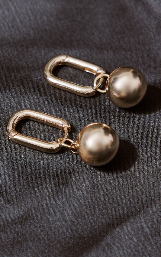 Gold Sphere Drop Hoop Earrings