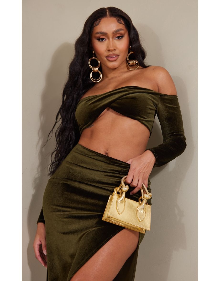 Shape Olive Velvet Sweetheart Detail Crop Top