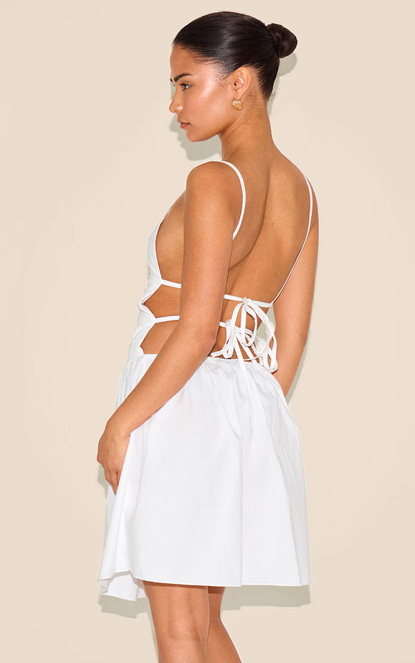 Petite White Woven Halterneck Mini Dress