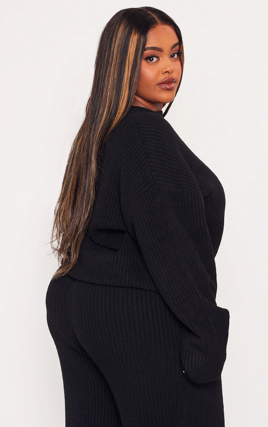 PLUS BLACK SOFT RIB KNIT JUMPER