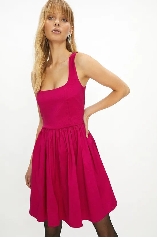 Seam Detail Bodice Full Skirt Mini Dress