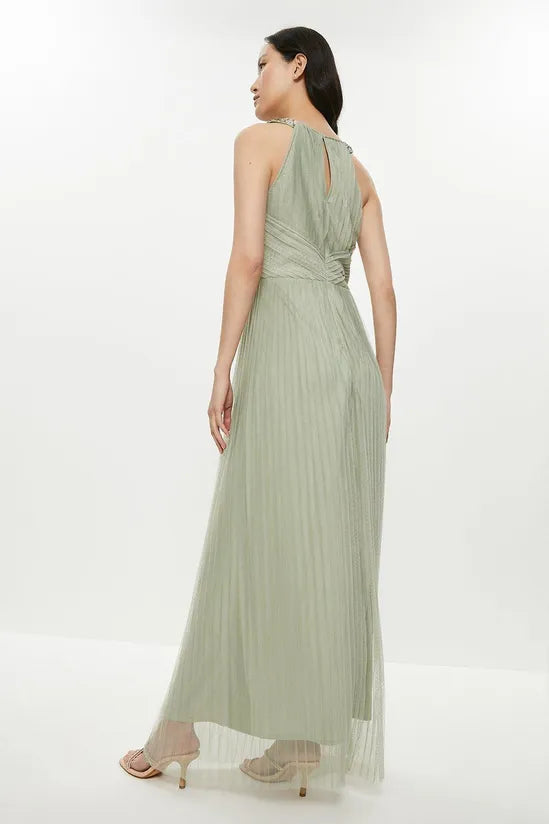 All Over Pleated Bridesmaid Maxi Dress