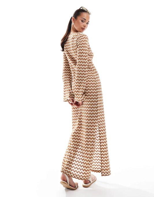 Accesorize crochet detail maxi dress in gold and cream
