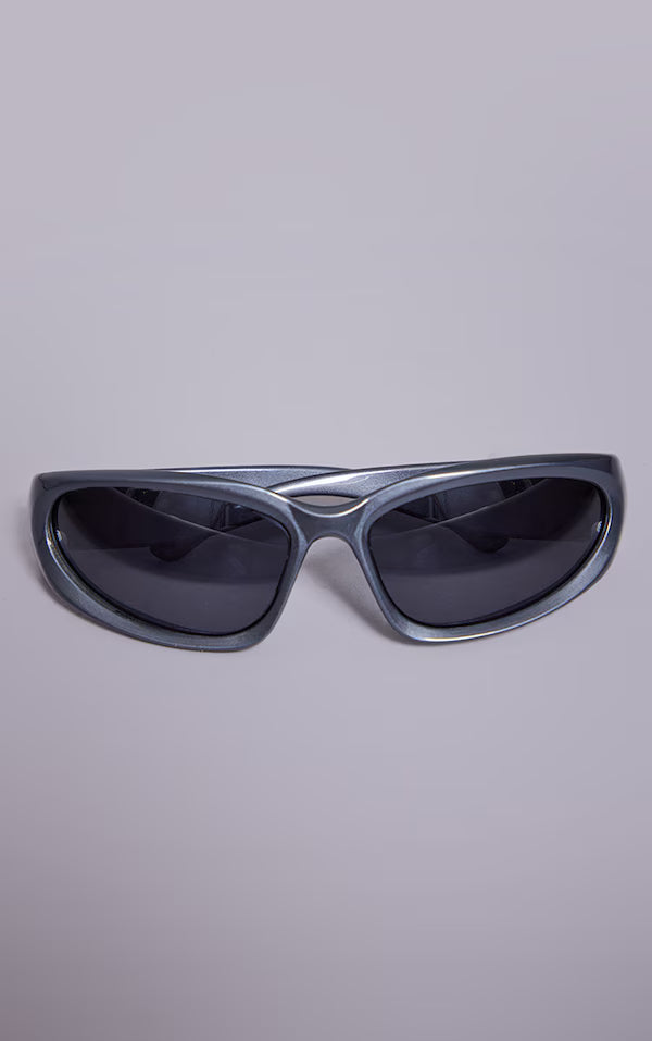 Grey Thick Frame Narrow Visor Sunglasses