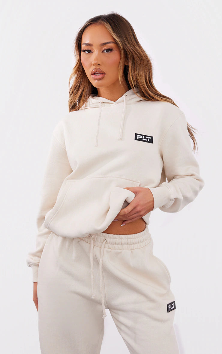 PETITE CREAM BADGE DETAIL OVERSIZE HOODIE
