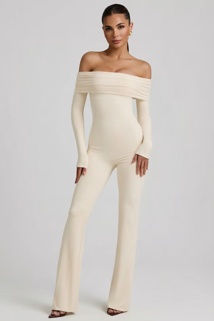OhPolly - Modal Off-Shoulder Ruched Jumpsuit in Ivory