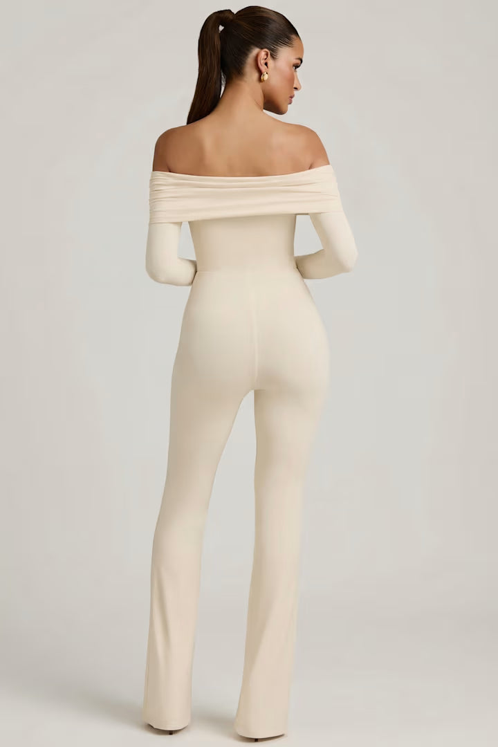 OhPolly - Modal Off-Shoulder Ruched Jumpsuit in Ivory