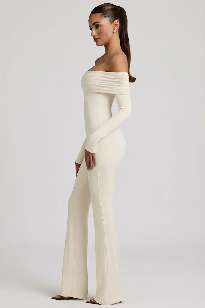 OhPolly - Modal Off-Shoulder Ruched Jumpsuit in Ivory