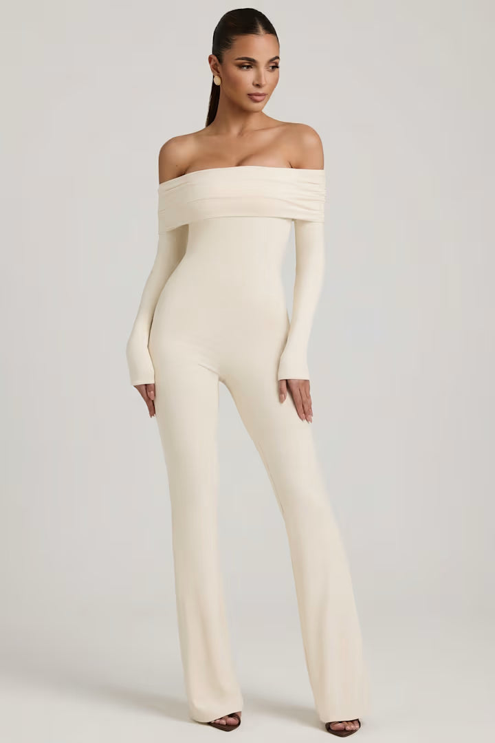 OhPolly - Modal Off-Shoulder Ruched Jumpsuit in Ivory