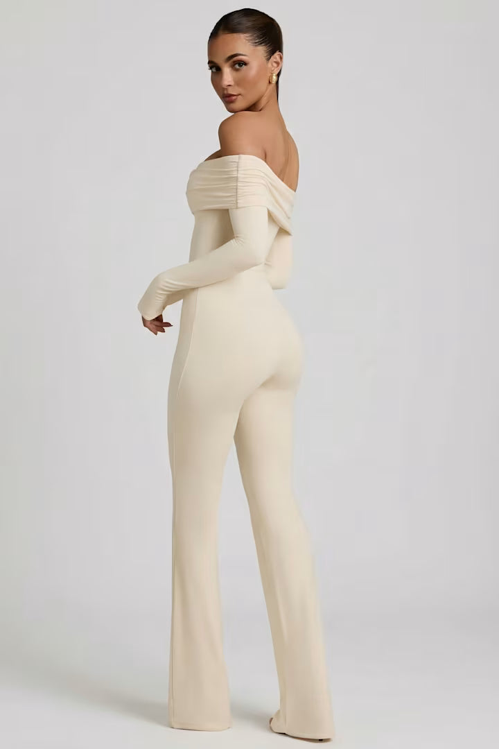 OhPolly - Modal Off-Shoulder Ruched Jumpsuit in Ivory