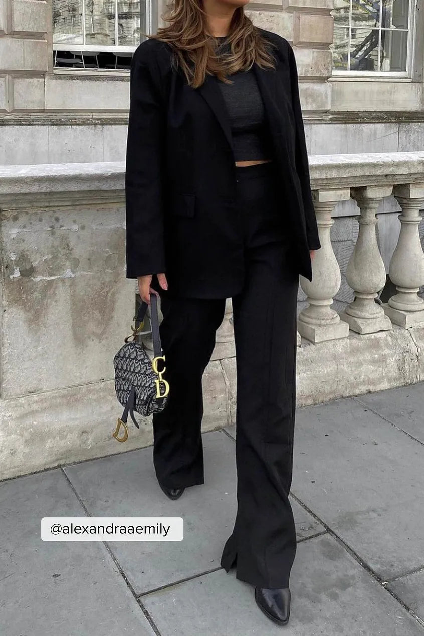Side Slit Tailored Pants Black
