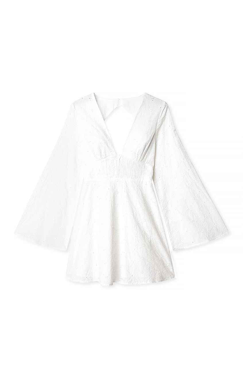 Na-kd Anglaise Trumpet Sleeve Mini Dress