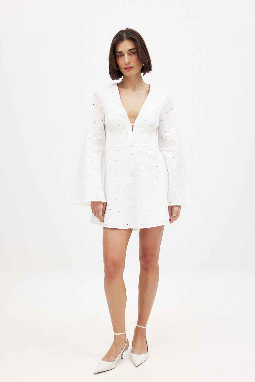 Na-kd Anglaise Trumpet Sleeve Mini Dress