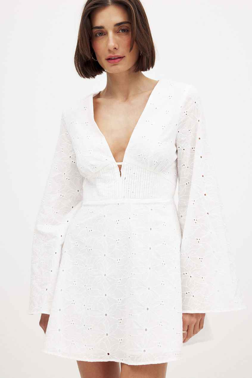 Na-kd Anglaise Trumpet Sleeve Mini Dress