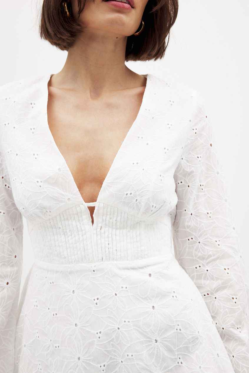 Na-kd Anglaise Trumpet Sleeve Mini Dress