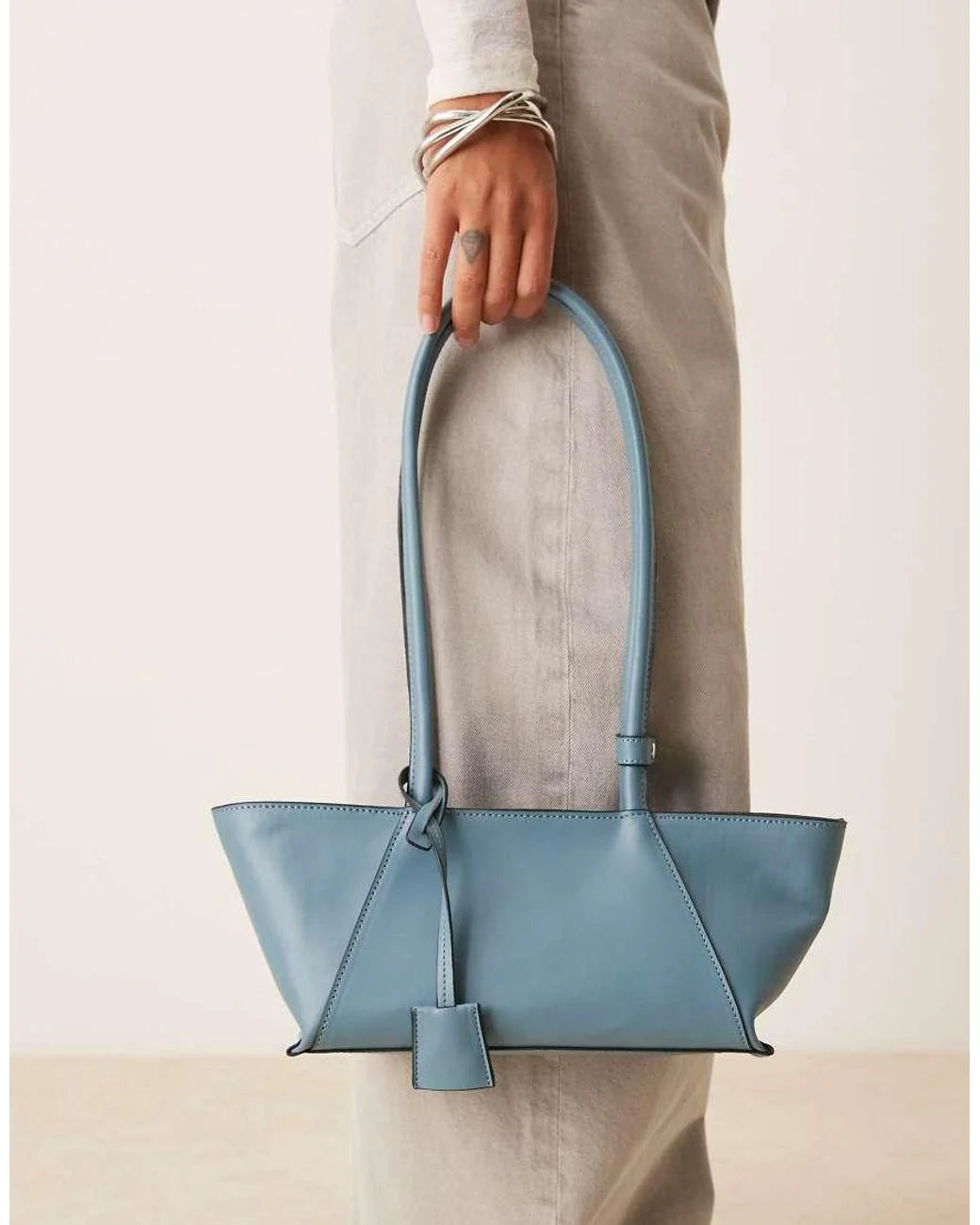 Asos - elongated shoulder bag with seam detail in dusty blue