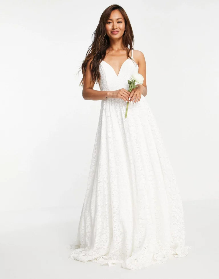 Ariana Lace Cami Wedding Dress With Full Skirt In White