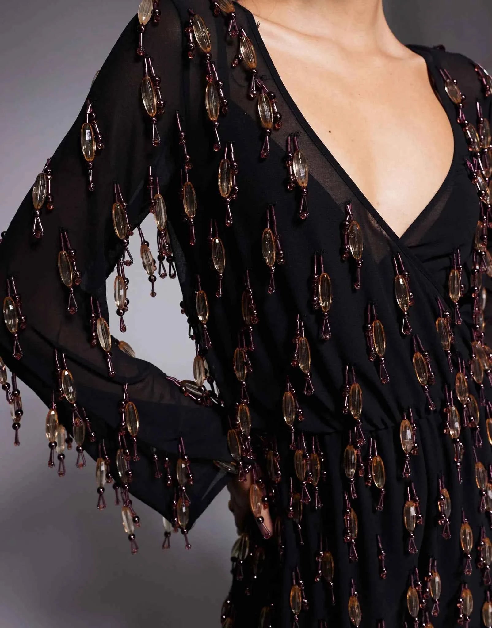 ASOS DESIGN allover embellished playsuit with blouson bodice in black