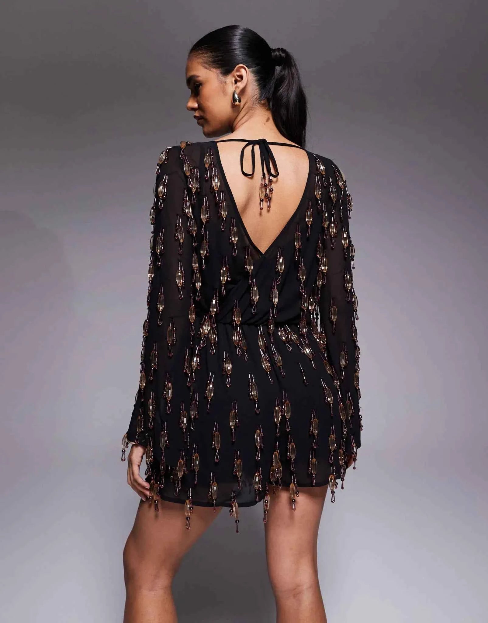 ASOS DESIGN allover embellished playsuit with blouson bodice in black