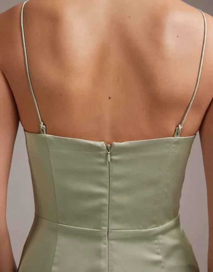 ASOS DESIGN bridesmaids high neck tie strap column maxi dress in sage green