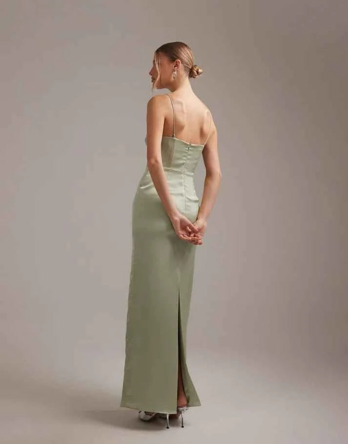 ASOS DESIGN bridesmaids high neck tie strap column maxi dress in sage green