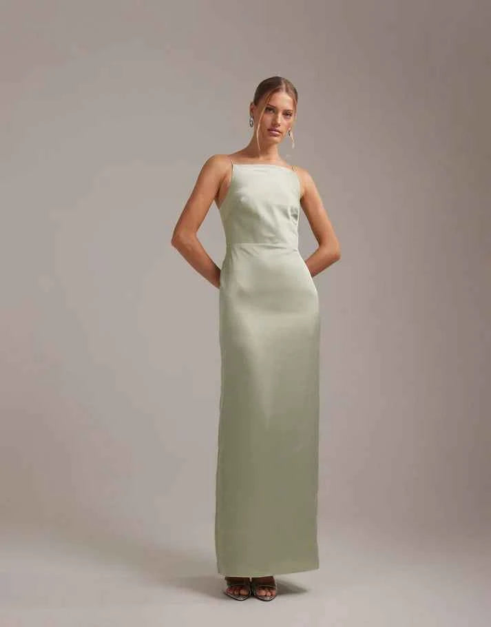 ASOS DESIGN bridesmaids high neck tie strap column maxi dress in sage green