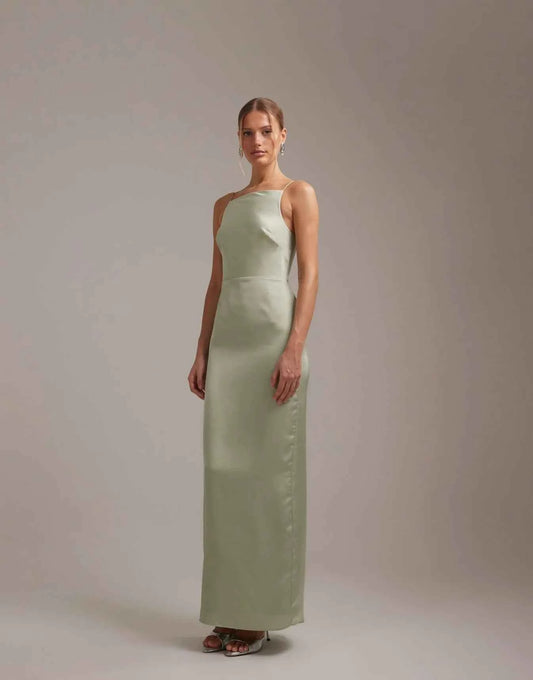 ASOS DESIGN bridesmaids high neck tie strap column maxi dress in sage green