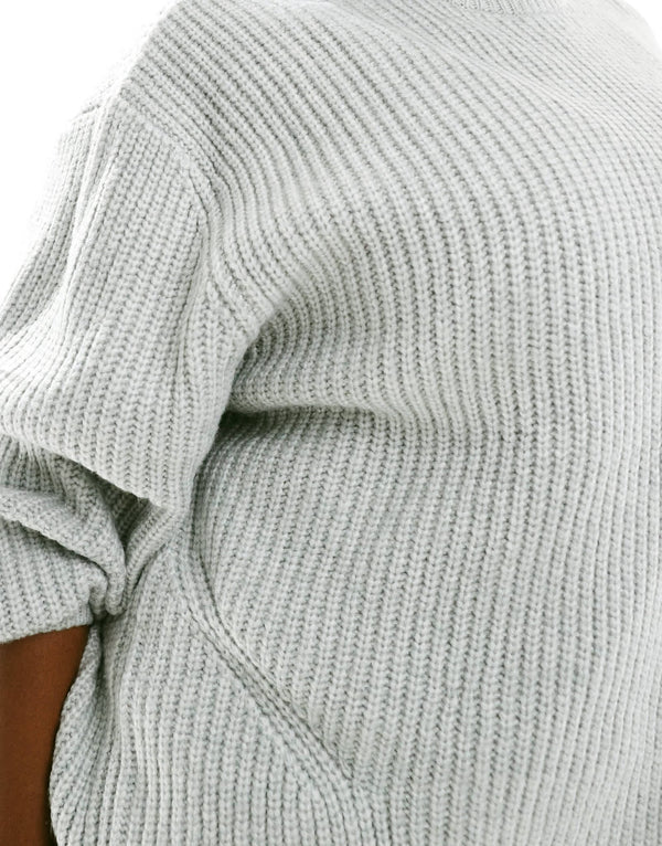 ASOS DESIGN Curve chunky crew neck rib jumper in light grey