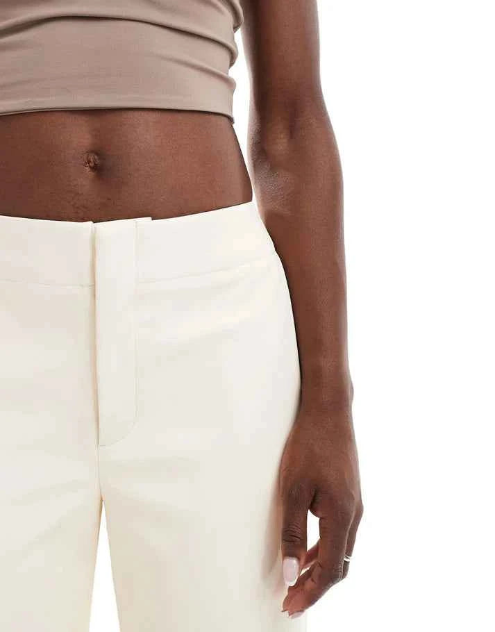 ASOS DESIGN faux leather cropped trousers in off white