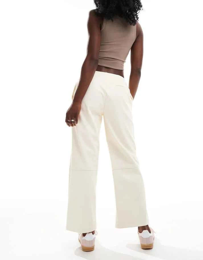 ASOS DESIGN faux leather cropped trousers in off white