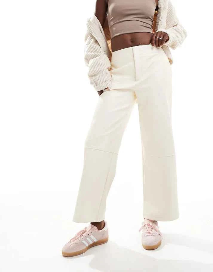 ASOS DESIGN faux leather cropped trousers in off white