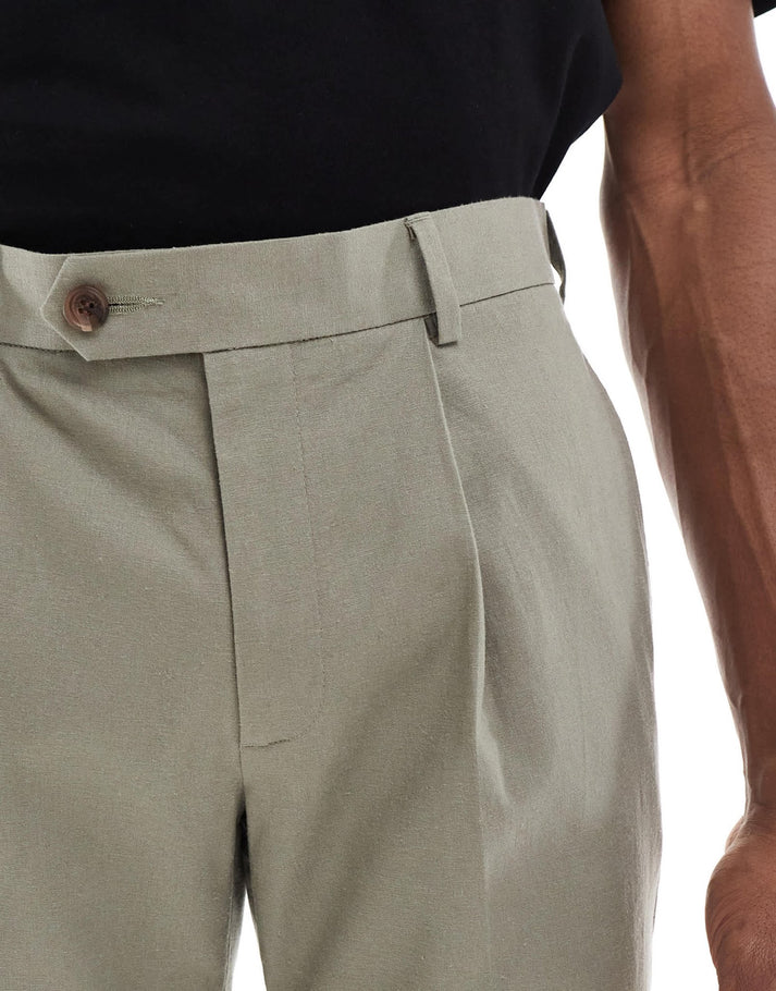 ASOS DESIGN linen blend slim suit trousers in khaki