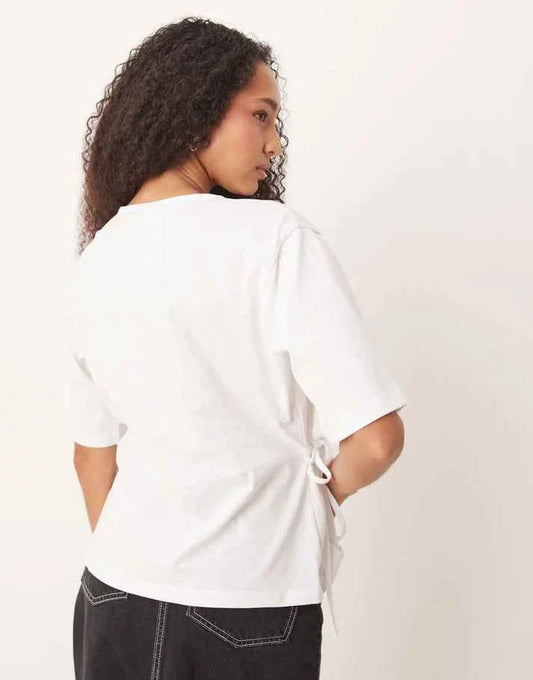 ASOS DESIGN oversized t shirt with tie detail in white