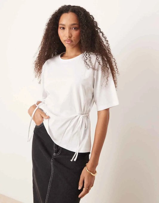 ASOS DESIGN oversized t shirt with tie detail in white