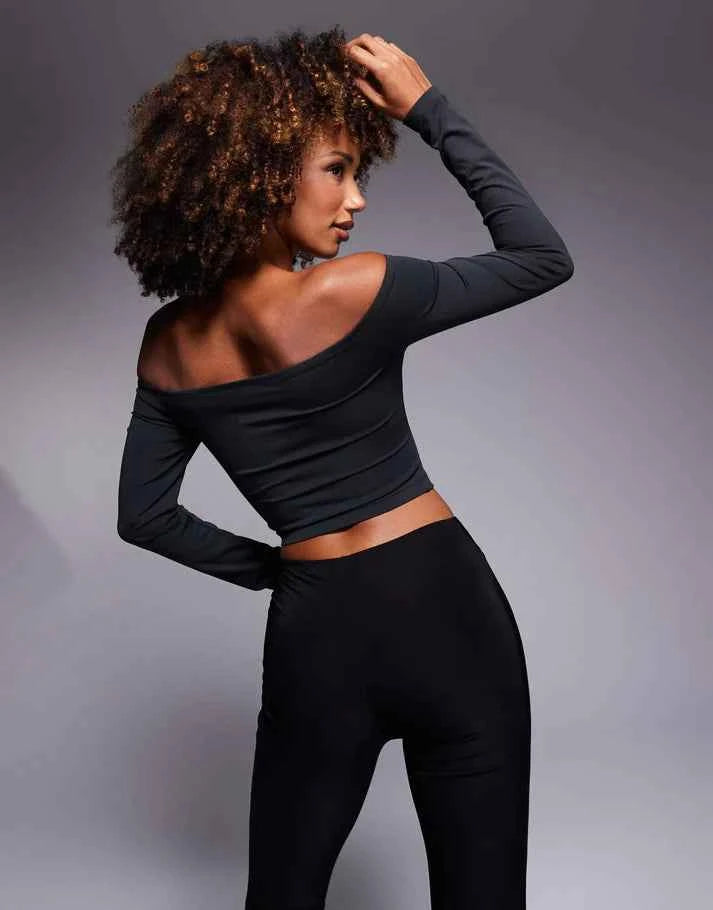 ASOS DESIGN Premium sculpting bardot top in black