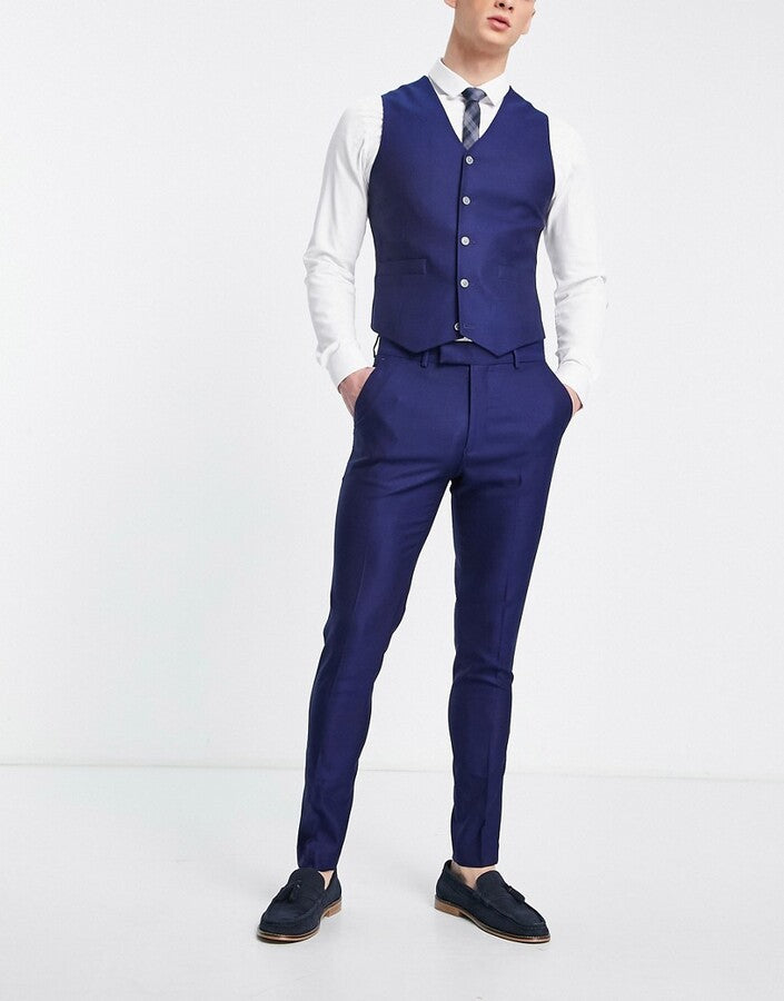 Smart Oxford Skinny Suit Trousers In Navy