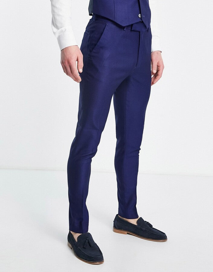 Smart Oxford Skinny Suit Trousers In Navy