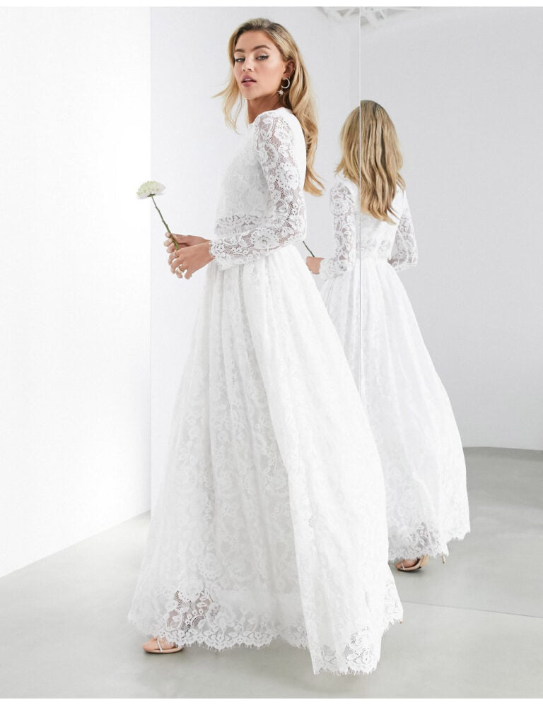 Grace Lace Long Sleeve Crop Top Maxi Wedding Dress