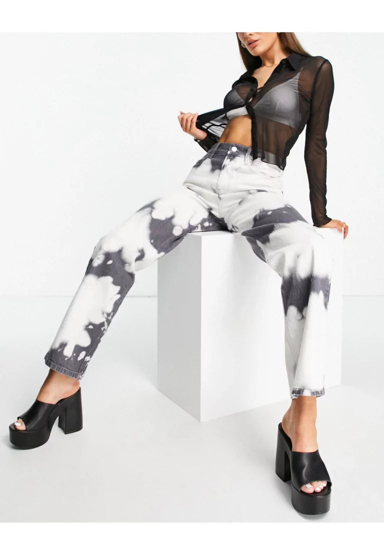 ASYOU Tie Dye Puddle Straight Jean With Butterfly Print